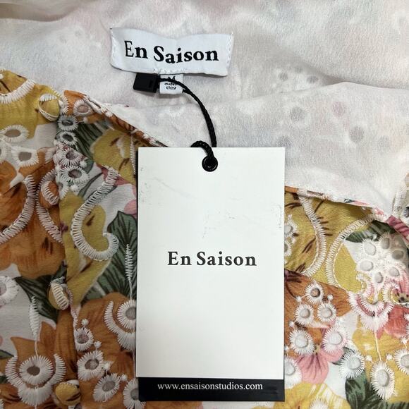 En Saison Presley Midi Dress Tiered Skirt Floral Embroidered M Ruffle Cottage - Picture 4 of 11